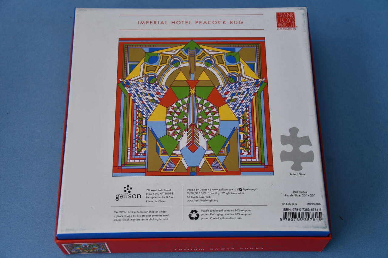 FRANK LLOYD WRIGHT "IMPERIAL HOTEL PEACOCK RUG" 500 Piece Jigsaw Puzzle ~ COMPLETE!