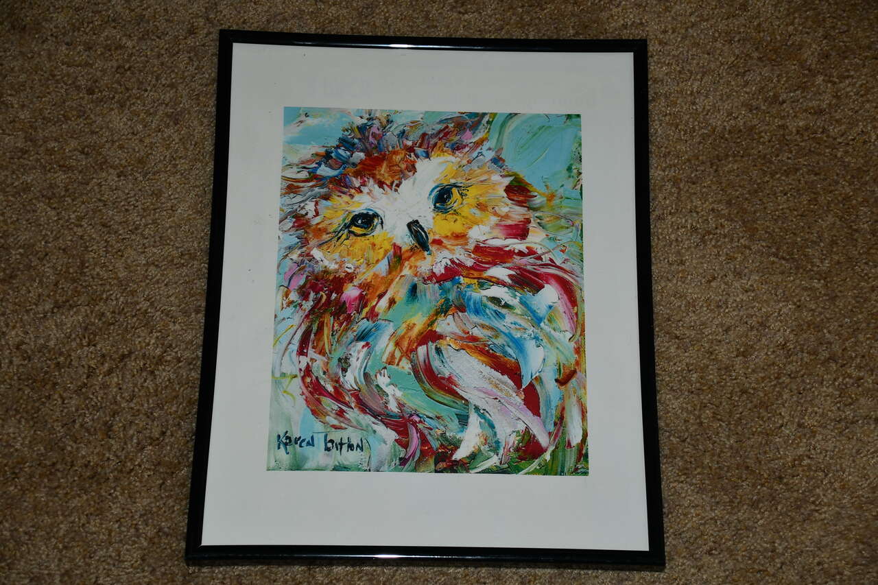 ABSTRACT "OWL" PICTURE by KAREN BITTON ~ 12" x 15" FRAMED ~ COLORFUL!