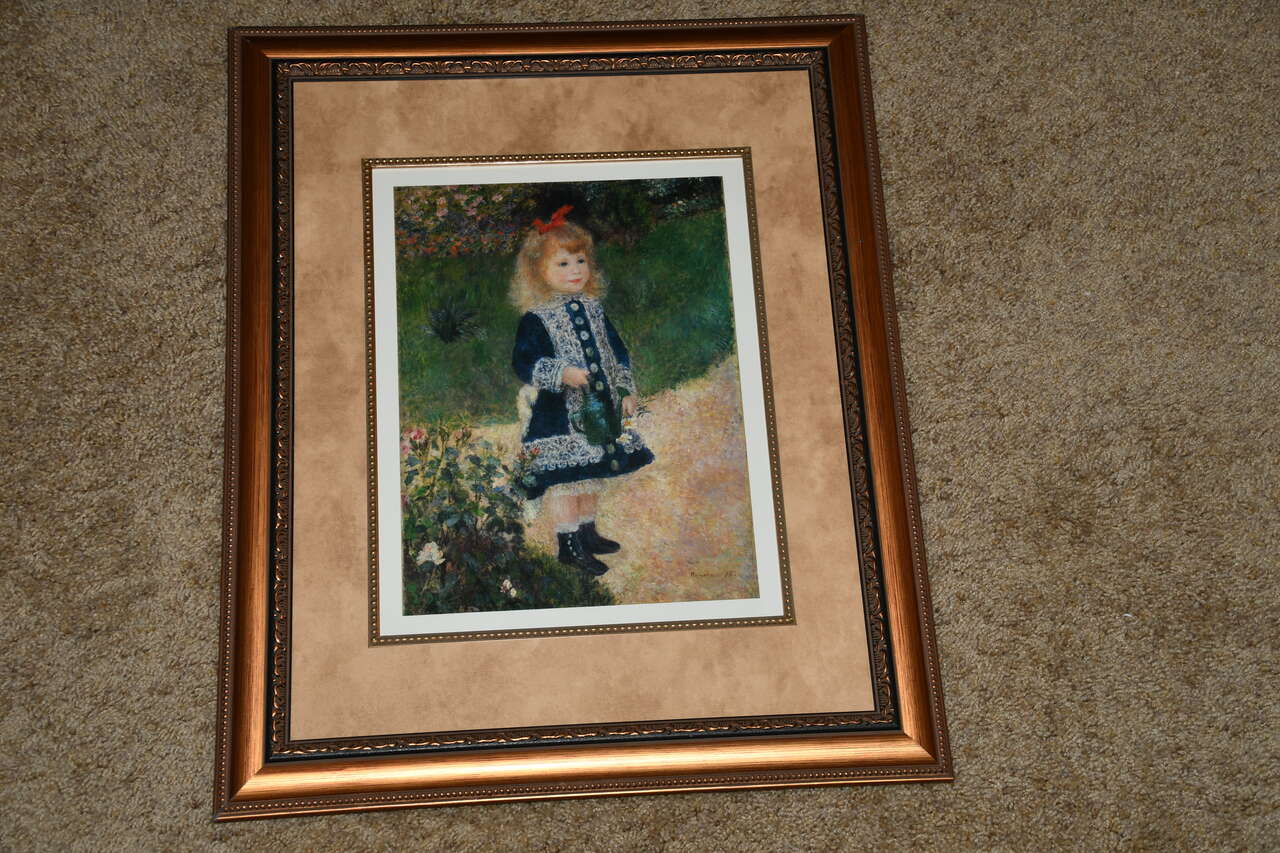 "A GIRL WITH A WATERING CAN" PICTURE ~ 17" x 21" FRAMED ~ NICE!