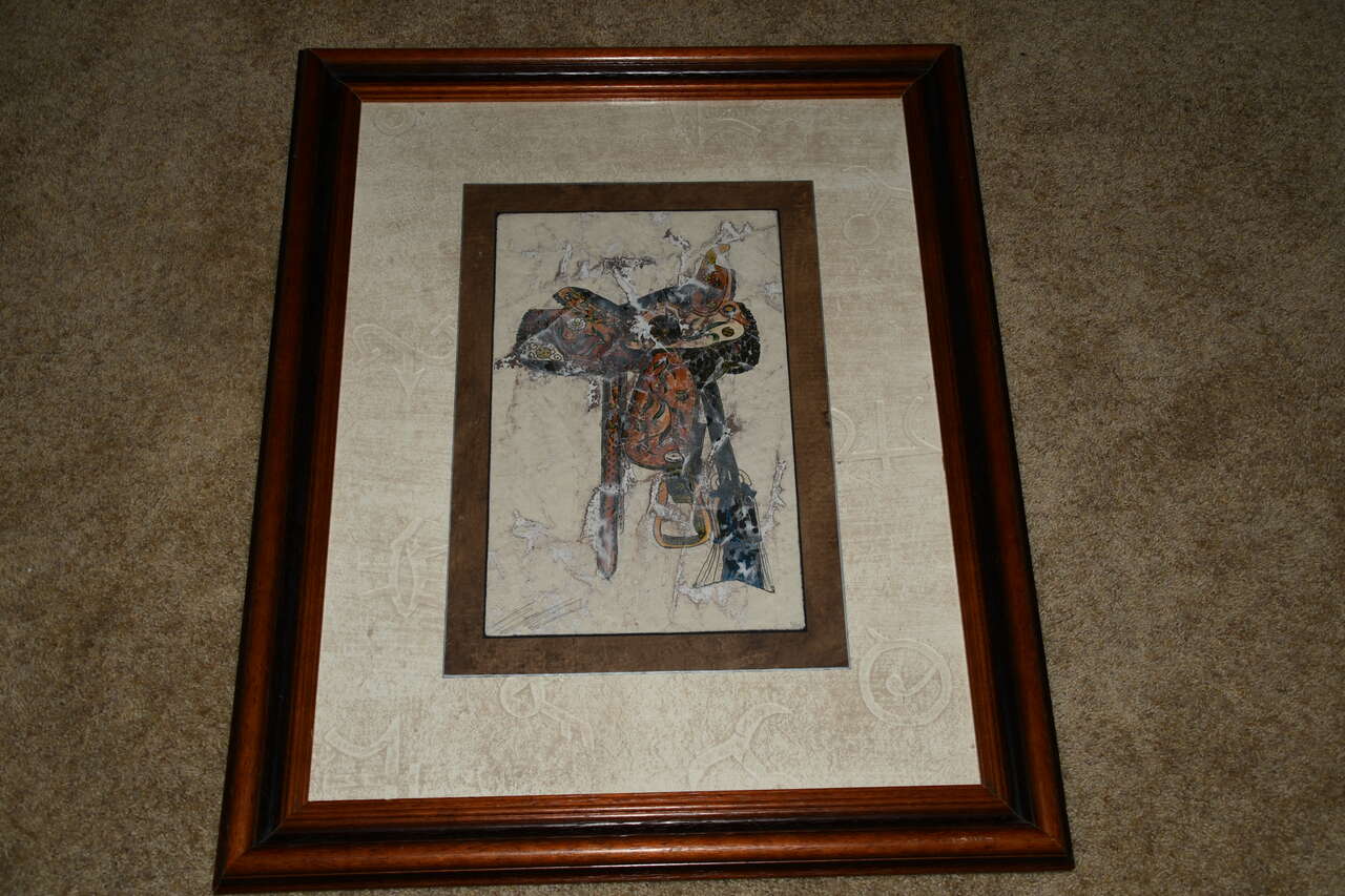LARGE "WESTERN SADDLE" PICTURE ~ BUTLER ~ SIGNED & NUMBERED   ~ 26" x 32" FRAMED ~ FACING RIGHT