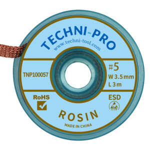 Techni-Pro ESDwikRos10-5 Desoldering Braid, Rosin, 0.145"x10 ft, Size #5, Brown Label