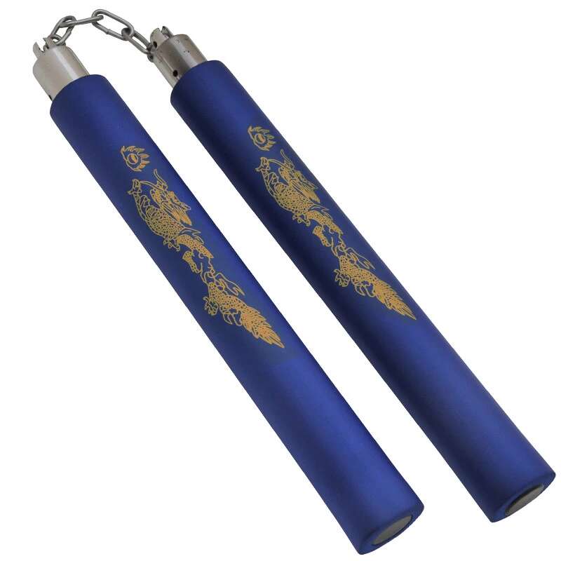 Foam Practice Nunchucks Blue - Dragon Design with Chain