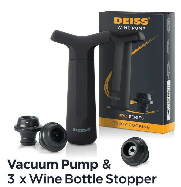 Deiss Pro Vacuum Pump Wine Saver With 3 X Wine Bottle Stopper