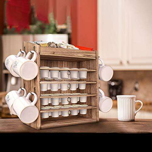 4-tier Wooden Coffee Cup (8) and K cup Pod Holder (40) and 4 Condiment Compartment