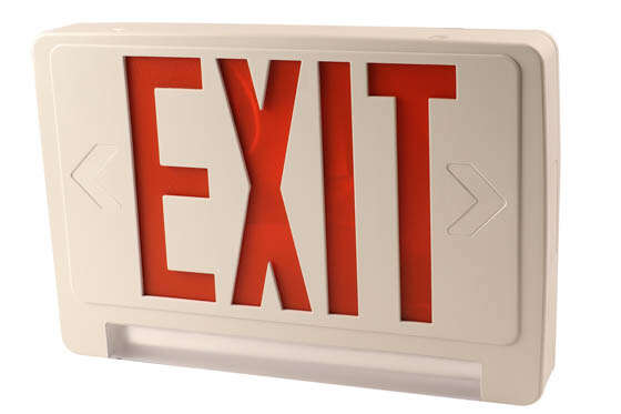 Exitronix LED Exit/Emergency Sign with Light Bar, Red Letters, Battery Backup, and Remote Head Capability
