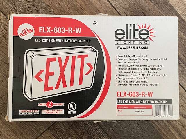 Elite - ELX-603-R-W LED Exit Sign with Battery Back-Up, Red Letters & White Housing