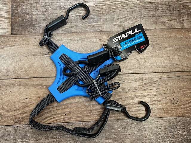 STAPLL Tack Strap, 4-Way Bungee Cord with Rubber Pad Grip