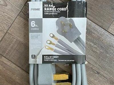 Prime 50 Amp 125V 250V Range Cord 3-Prong Plug 6 Feet Grey Home