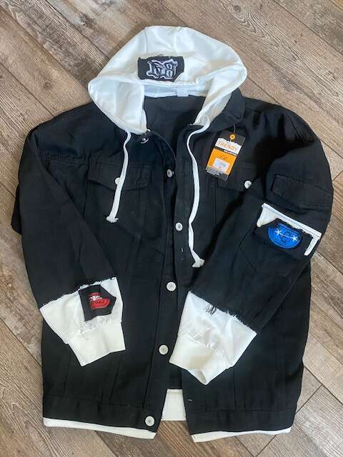 Anime Black Denim Hoodie Cosplay Men Women Trucker Button Down Jean Jacket