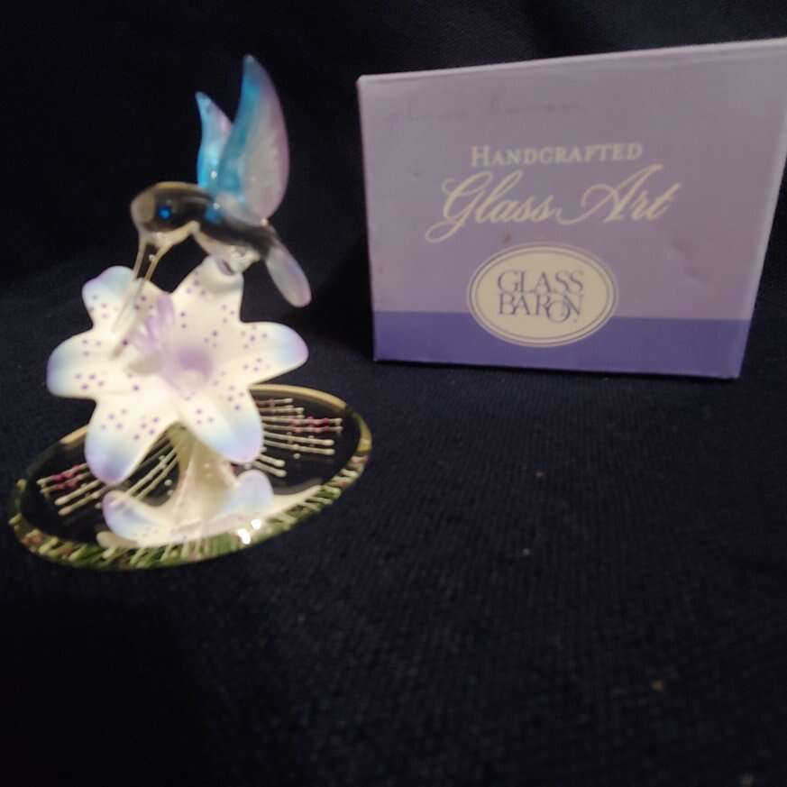 "Glass Baron" Blue Humming Bird & Lily