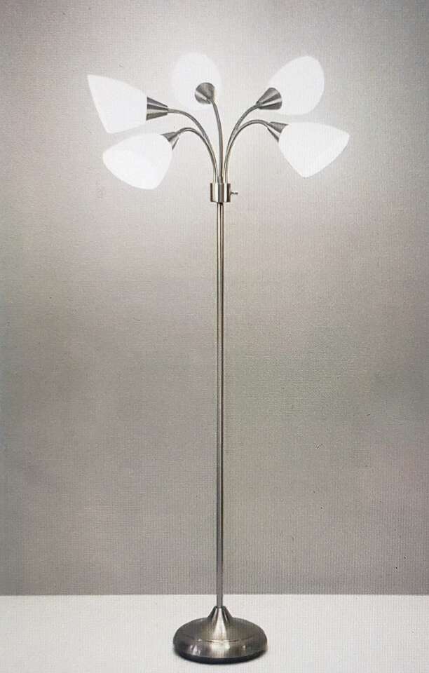 Hextra 67-inch 5-LED Lights Brushed Nickel Floor Lamp with Gooseneck Flexible Arms and White Acrylic Shades - New