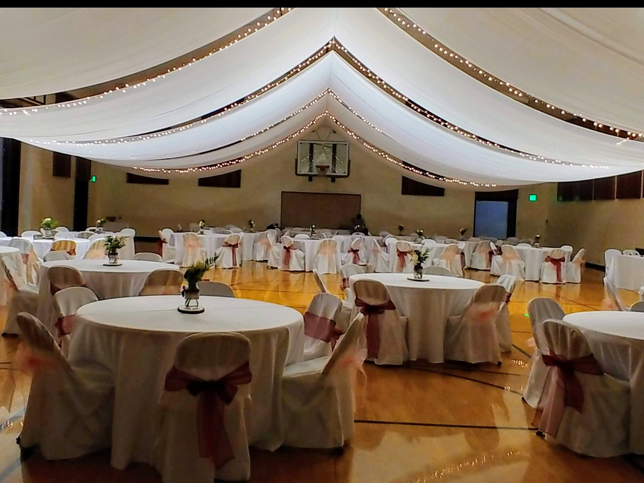 Ceiling draping and lights