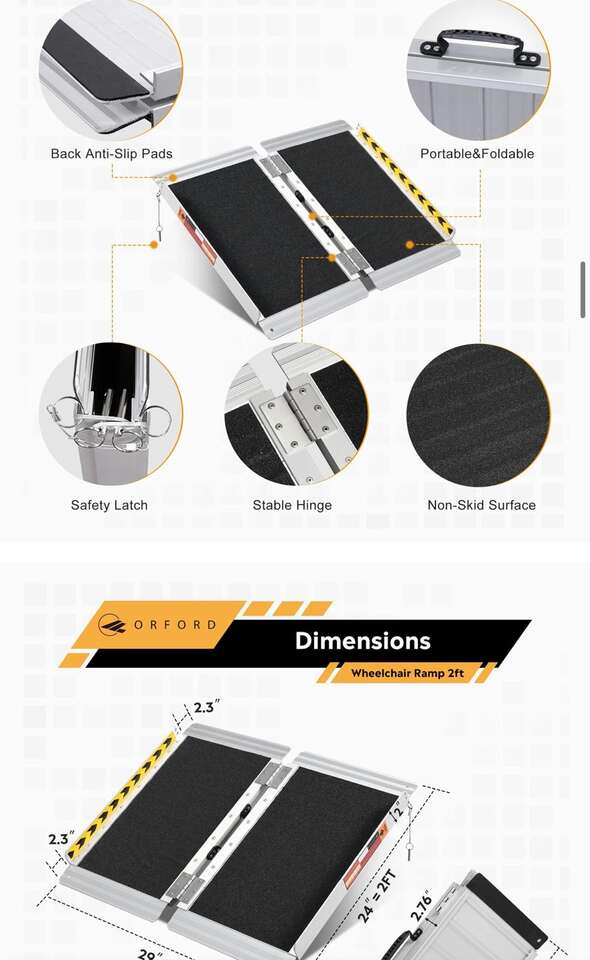 Orford GPD018 Non-Slip Folding Wheelchair Ramp 2ft, Threshold Ramp with Non-Slip Surface