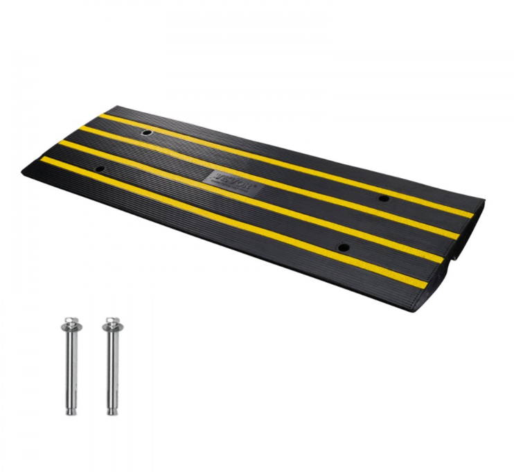 VEVOR Rubber Curb Ramp for Driveway 1 Pack, 15T Heavy Duty Sidewalk Curb Ramp, 2.6" Rise Height Cable Cover Curbside Bridge Ramp