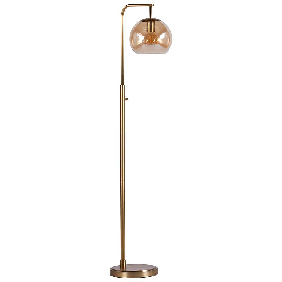 Amazon Brand – Rivet Hudson Mid-Century Brass Floor Lamp with Tinted Glass Globe, Bulb Included, 58.5"H