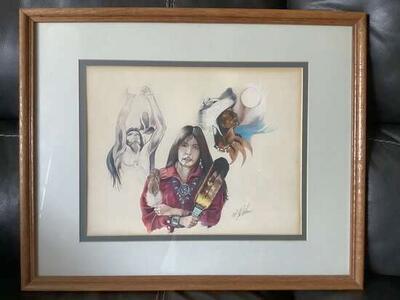 Exquisite Original Native American Painting Framed and Glass 1969.