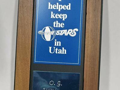 Utah Stars Donor Award Plaque Rare! I helped keep the STARS in Utah OJ Wilkerson ABA