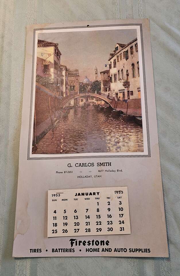 1952 Carlos Smith Co. Calendar Holladay Firestone Utah