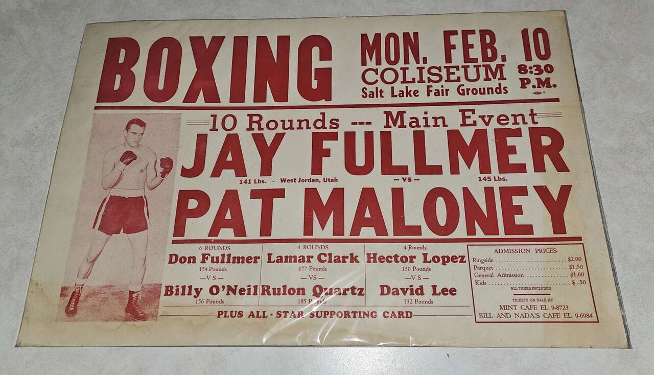 Jay Fulmer Boxing Poster Utah Fairgrounds 1958 Don Gene Salt Lake City West Jordan