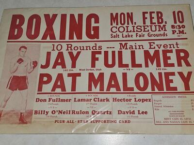 Jay Fulmer Boxing Poster Utah Fairgrounds 1958 Don Gene Salt Lake City West Jordan