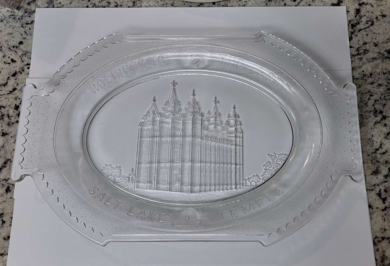 Salt Lake Temple Pressed Glass Bread Plate L.D.S.