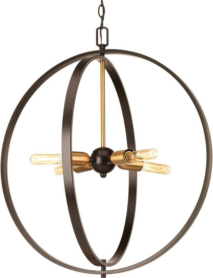 Brand New - Galley Collection 2-Light Antique Bronze Linen Shade Coastal Pendant Light