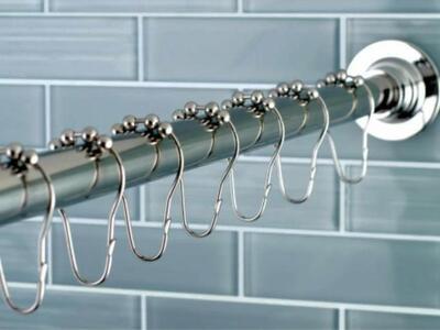 Brand New - ADJUSTABLE SHOWER CURTAIN ROD WITH RINGS COMBO-CHROME