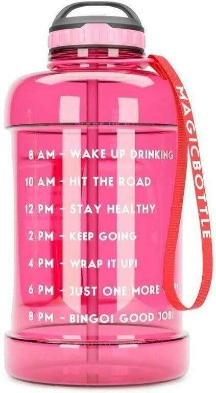 Brand New - 64 OZ MOTIVATIONAL WATER BOTTLE WITH STRAW AND HANDLE - PINK OR GREEN