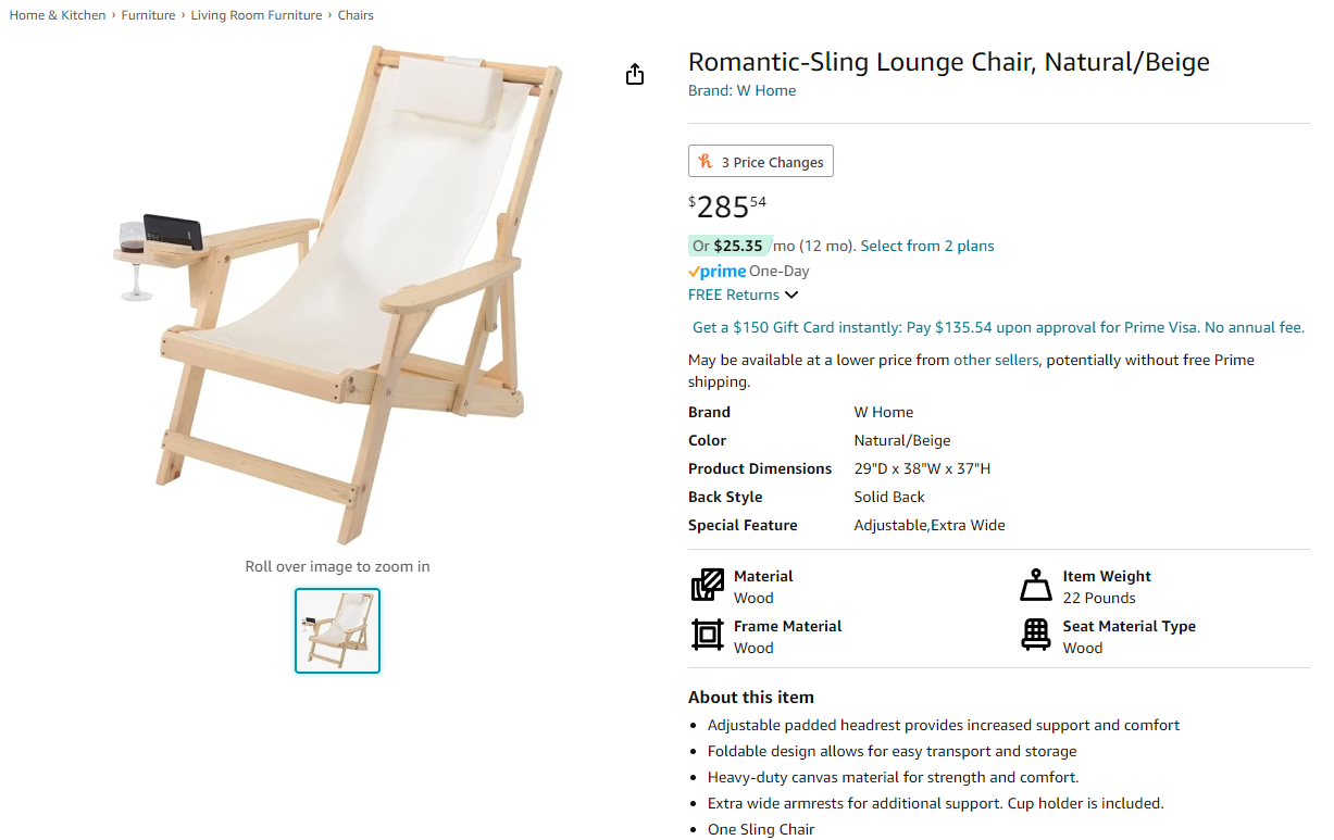 Sling Lounge Chair, Natural/Beige - Set of 2 - NEW!