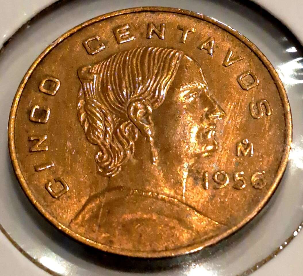 1956 MEXICO 5 CENTAVOS FINEST GRADE GEM BU RED