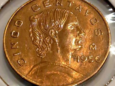 1956 MEXICO 5 CENTAVOS FINEST GRADE GEM BU RED