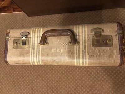 Vintage Striped Tweed Suitcase