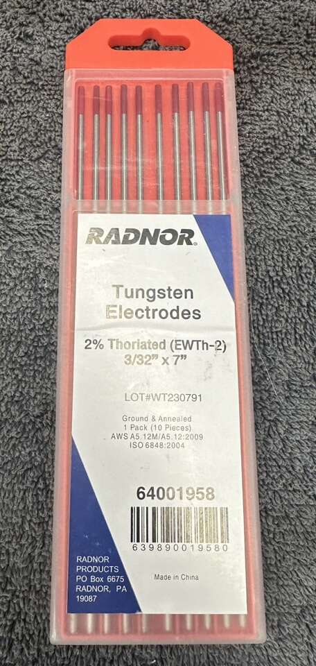 Radnor 2% Thoriated 3/32” Tungsten Electrode Pack