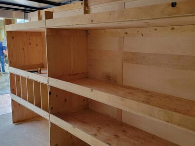 Enclosed / construction trailer shelving systems