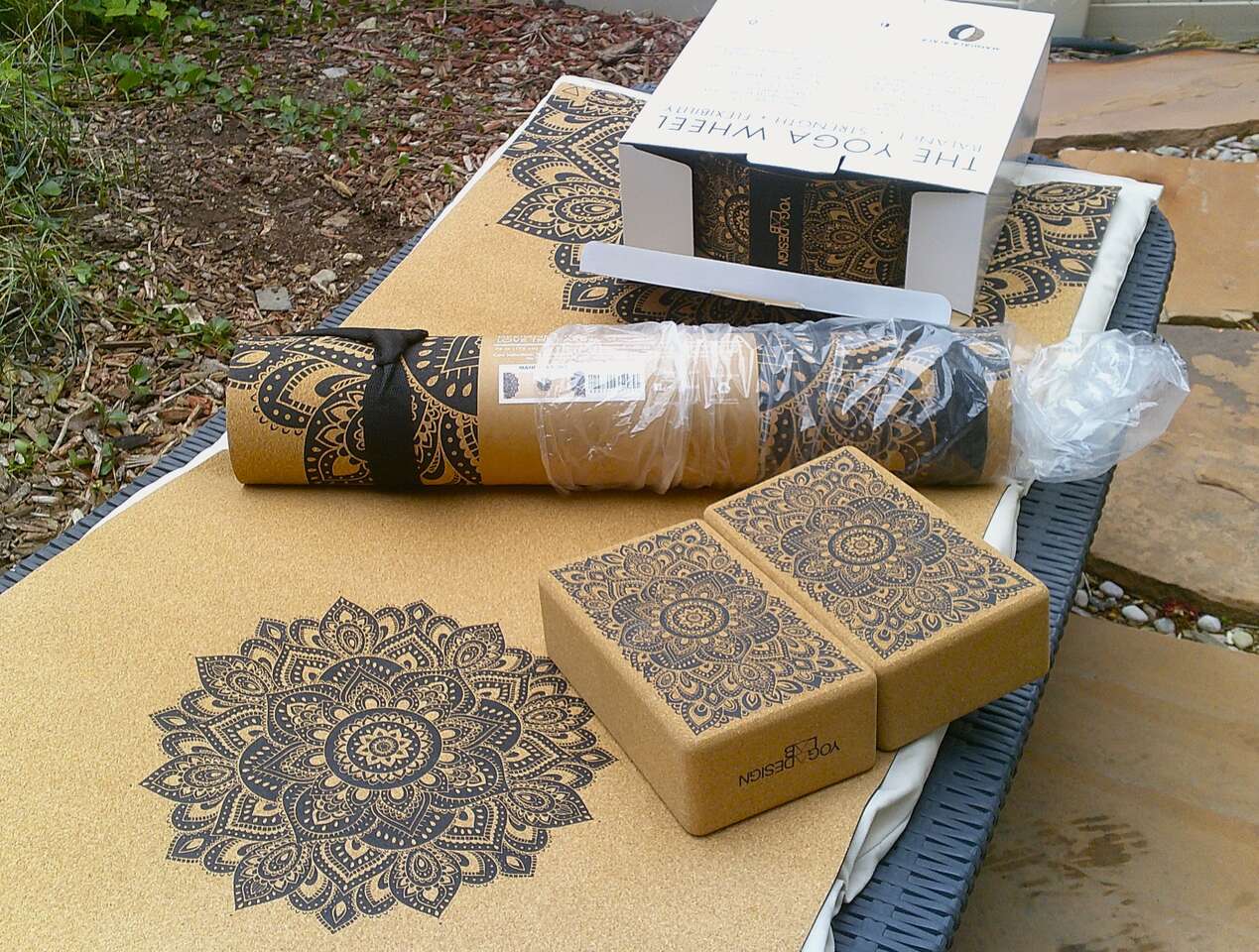 Black Mandala Print  Cork Yoga Set (4 pc. Set)