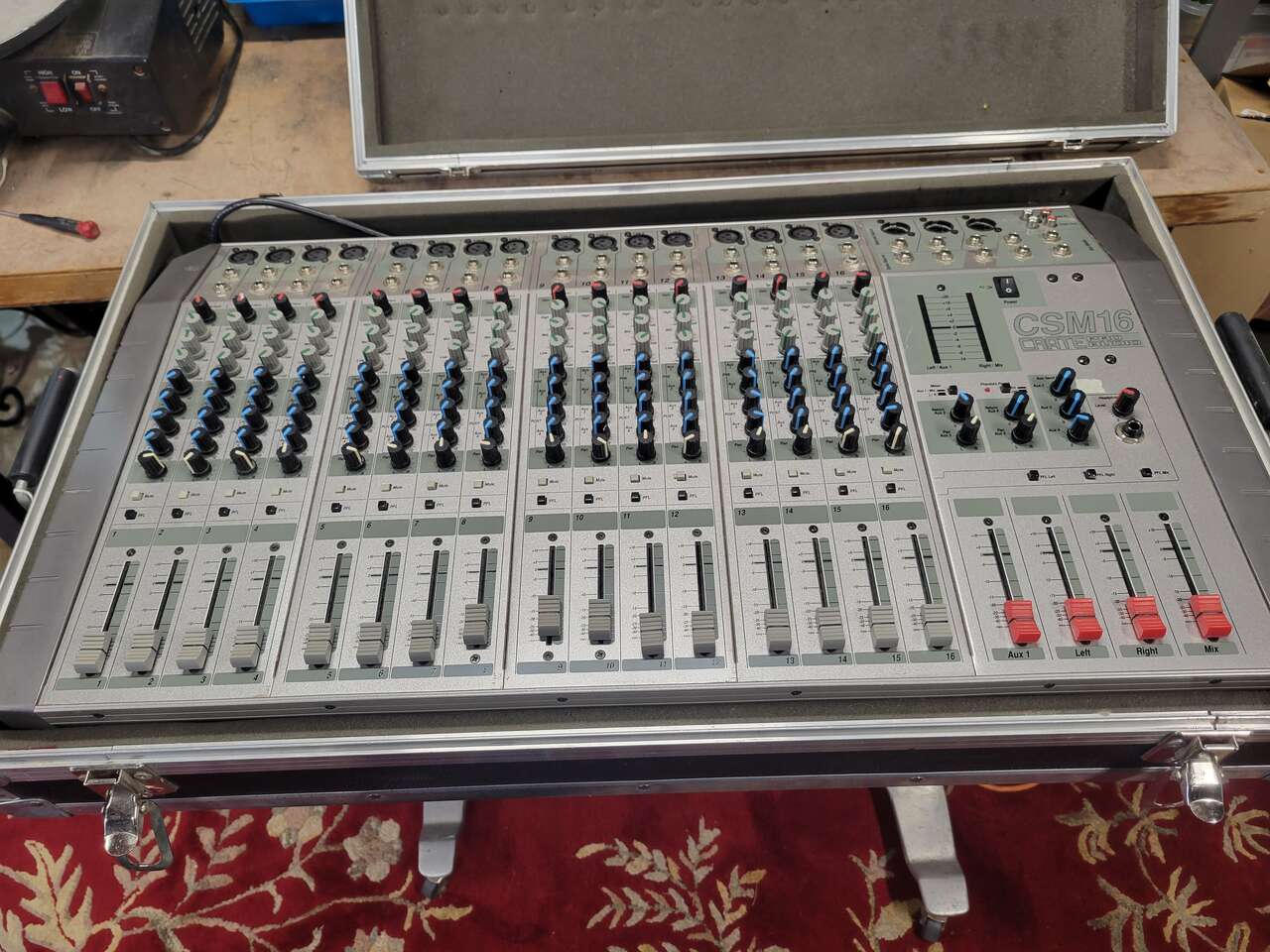 Crate CSM16 pro audio mixing board with travel case