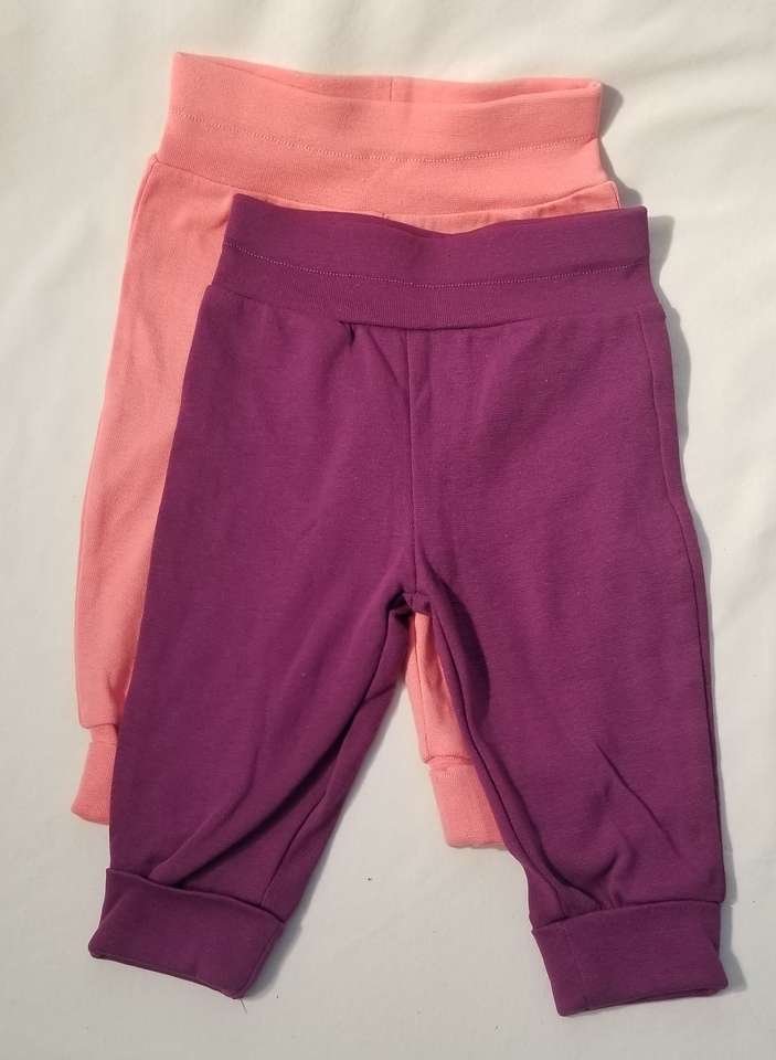 2 pair of Hanes (6-12 Mo.) Fit Knit Jogger Pants, Pink and Purple