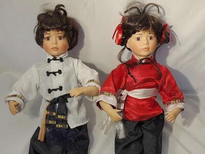 Japanese Type Porcelain Doll Set - 2 Dolls - Abt. 20" tall each