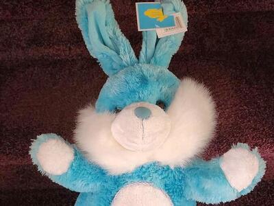 large Blue Easter Bunny Plush - About 16 inches sitting up