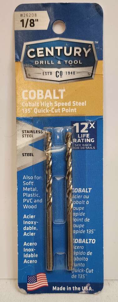 Century Drill Bits (2 pack) - 1/8", High Speed, Quick Cut Point - Cobalt