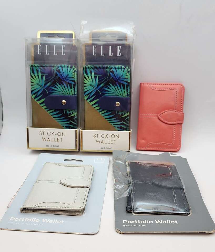 Lot of 5 phone wallets - attach to back of phone - 2 have stickum