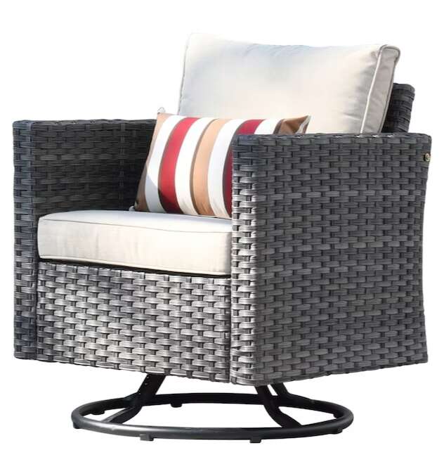 Rattan Patio Chair and Table Conversation Set with Off-white Cushions