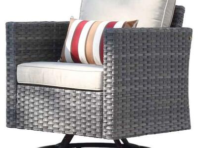 Rattan Patio Chair and Table Conversation Set with Off-white Cushions