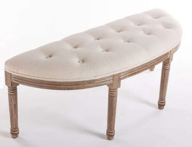 49" Semi Circle Ottoman Bench Seat,Birch Frame, Rubber Wood Legs