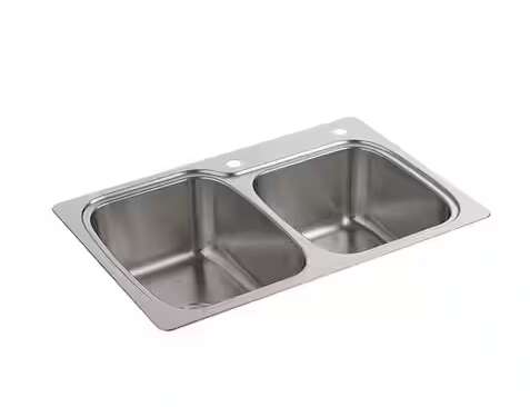 KOHLER Verse Drop-In Stainless Steel 33 in. 2-Hole Double Bowl Kitchen Sink