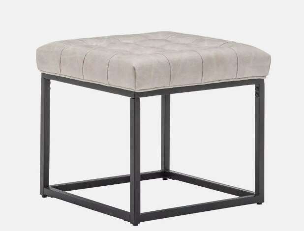 18" Square Button Tufted Metal Ottoman LIGHT BROWN - WOVENBYRD