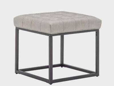18" Square Button Tufted Metal Ottoman LIGHT BROWN - WOVENBYRD