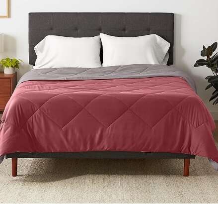 Amazon Basics Reversible Lightweight Microfiber Comforter Blanket, Full/Queen, Burgundy / Grey