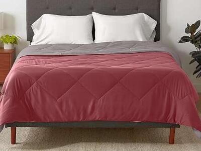 Amazon Basics Reversible Lightweight Microfiber Comforter Blanket, Full/Queen, Burgundy / Grey