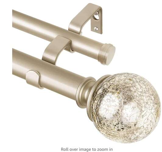 KAMANINA 1 Inch Double Curtain Rod 36 to 72 Inches (3-6 Feet) Champagne Gold Curtain Rods